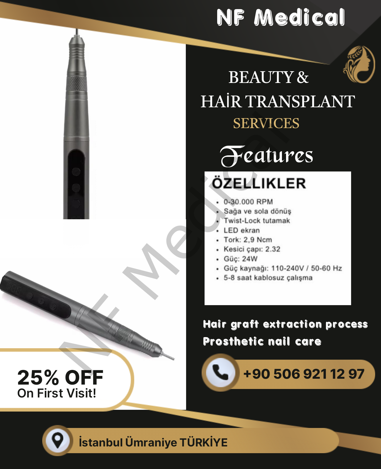 Kablosuz şarzlı Mikromotor ve piyasemen - Görsel 2